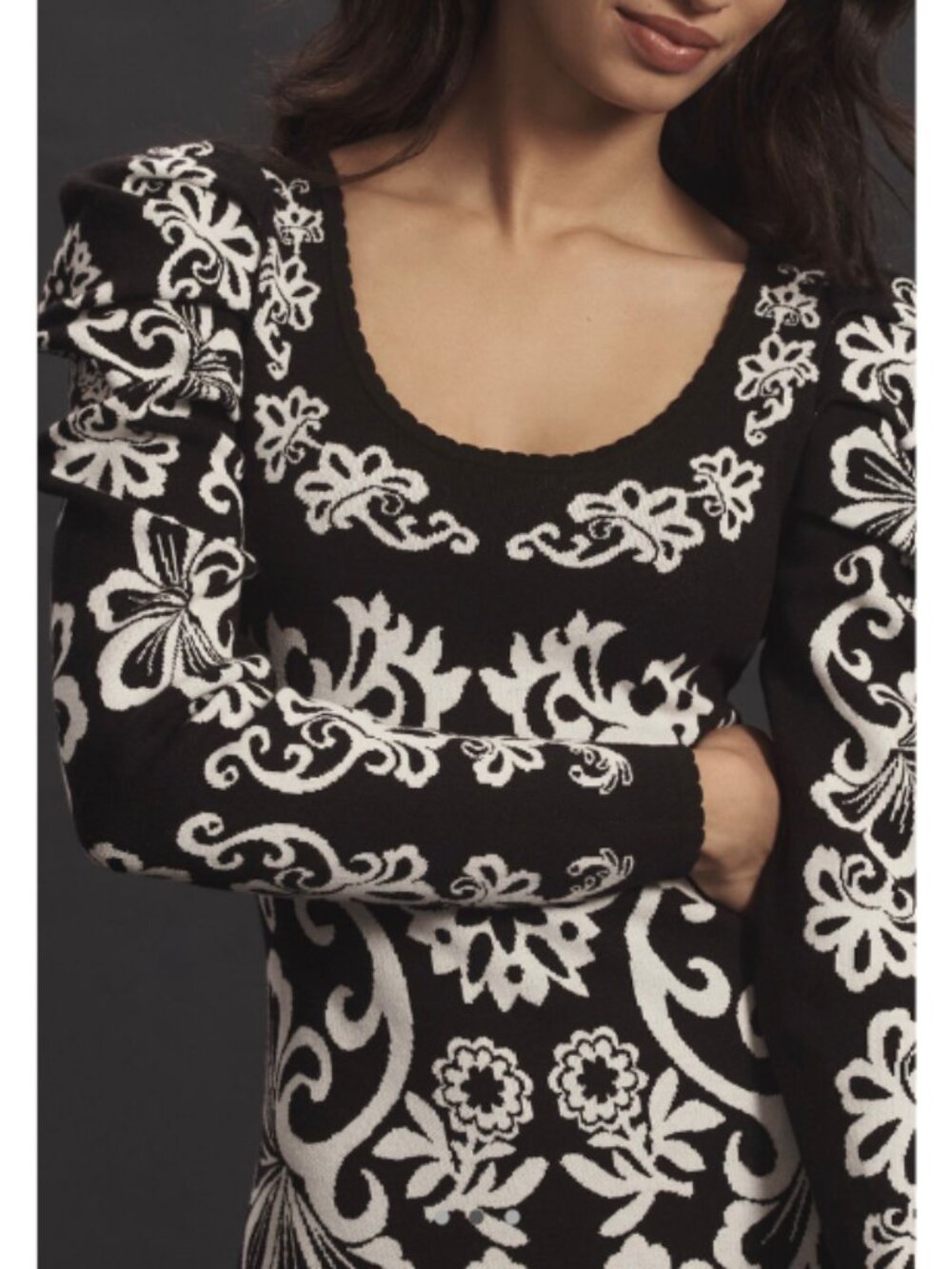 Farm Rio Long-Sleeve Floral Midi Dress Black Women's SizeXL